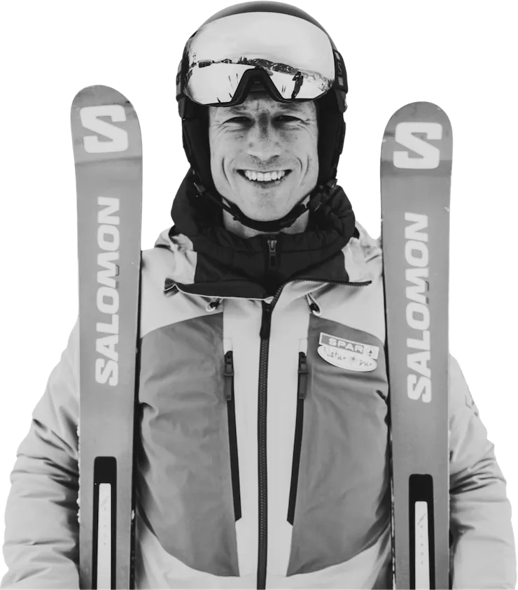 Hannes Reichelt with helmet and race skis